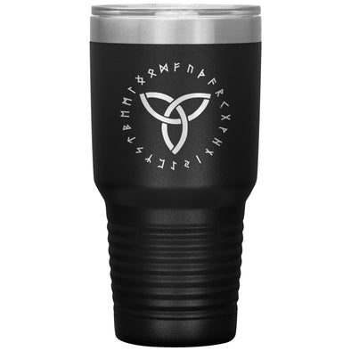 Triquetra Trinity Knot Elder Futhark Runes 30oz Etched TumblerTumblersBlack