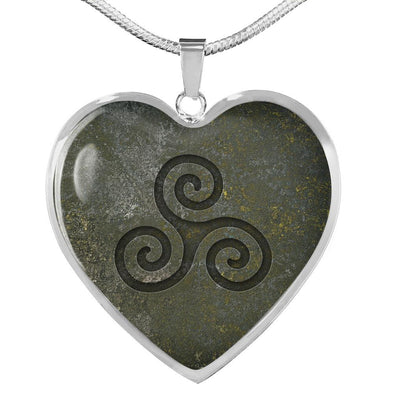 Triskele Mossy Stone Heart NecklaceJewelryLuxury Necklace (Silver)No