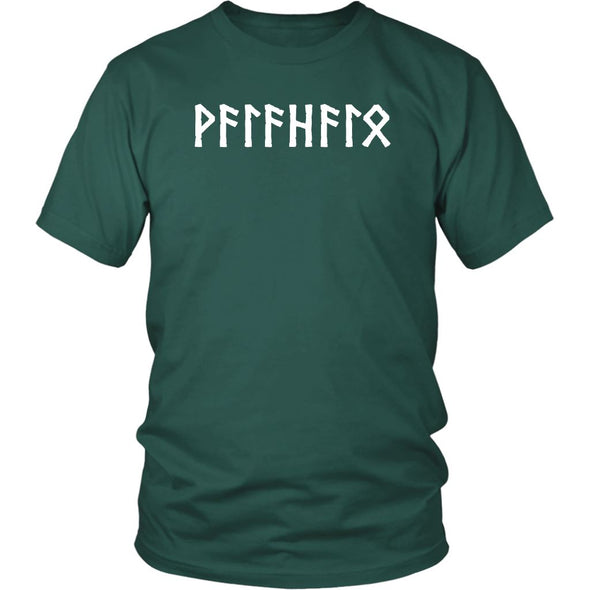 Valhalla Norse Elder Futhark Runes Cotton Viking T-ShirtT-shirtDistrict Unisex ShirtDark GreenS