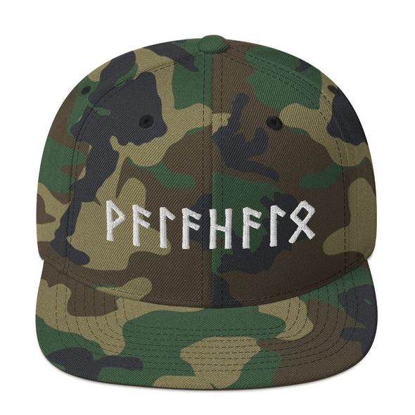 Valhalla Norse Elder Futhark Runes Viking Style Snapback CapGreen Camo