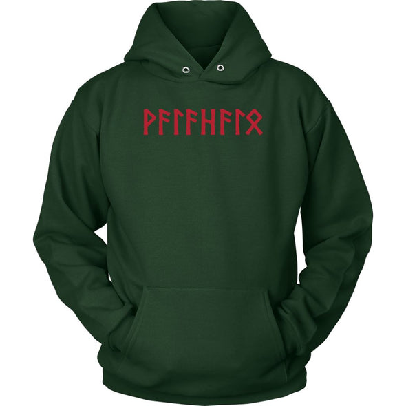 Valhalla Norse Red Elder Futhark Runes Cotton Viking HoodieT-shirtUnisex HoodieDark GreenS