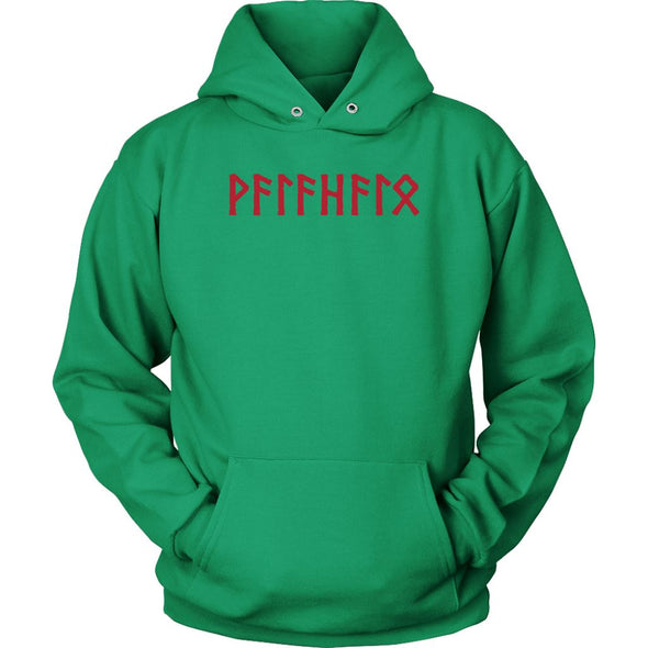 Valhalla Norse Red Elder Futhark Runes Cotton Viking HoodieT-shirtUnisex HoodieKelly GreenS