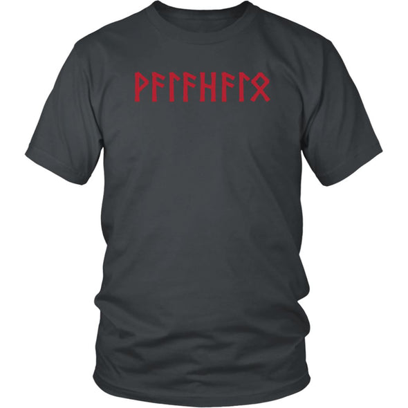 Valhalla Norse Red Elder Futhark Runes Cotton Viking T-ShirtT-shirtDistrict Unisex ShirtCharcoalS