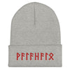 Valhalla Norse Red Elder Futhark Runes Cuffed Viking BeanieHeather Grey