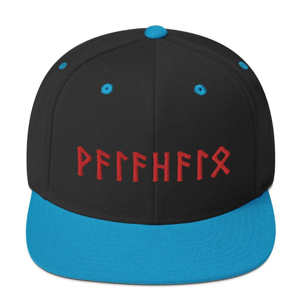 Valhalla Norse Red Elder Futhark Runes Viking Style Snapback CapBlack/ Teal