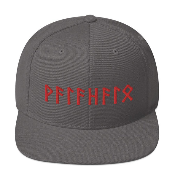 Valhalla Norse Red Elder Futhark Runes Viking Style Snapback CapDark Grey