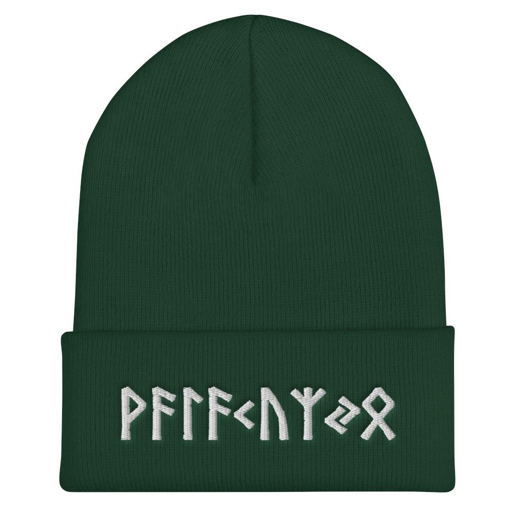 Valkyrie Elder Futhark Runes Cuffed Beanie – Blue Pagan