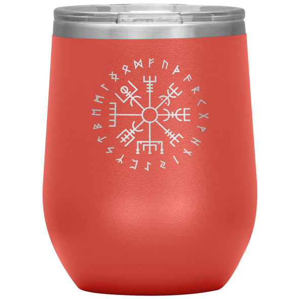 Vegvisir Norse Viking Compass Elder Futhark Runes Etched Tumbler 12ozWine TumblerCoral