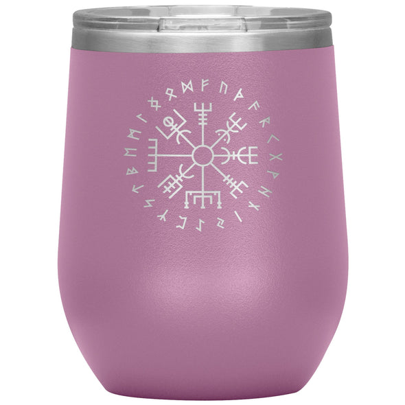 Vegvisir Norse Viking Compass Elder Futhark Runes Etched Tumbler 12ozWine TumblerLight Purple