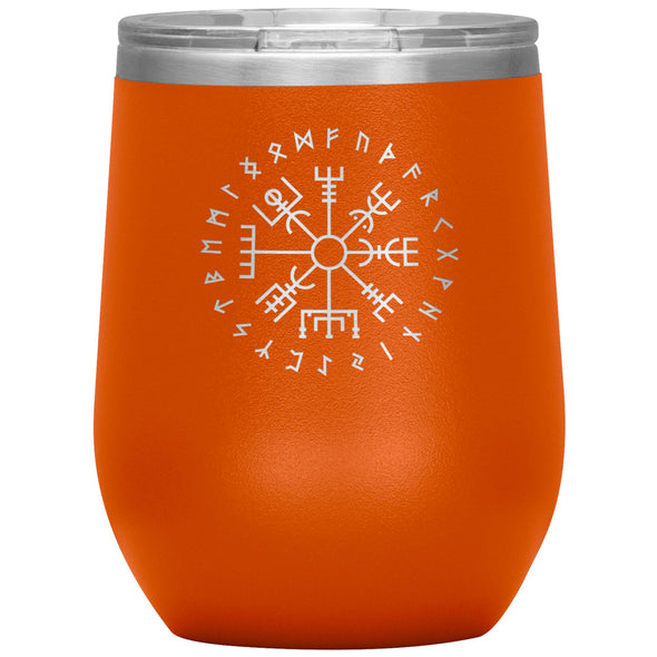 Vegvisir Norse Viking Compass Elder Futhark Runes Etched Tumbler 12ozWine TumblerOrange