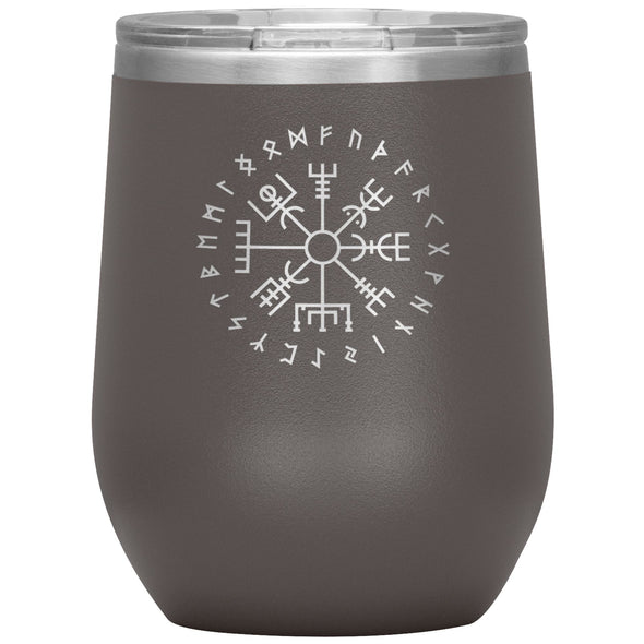 Vegvisir Norse Viking Compass Elder Futhark Runes Etched Tumbler 12ozWine TumblerPewter