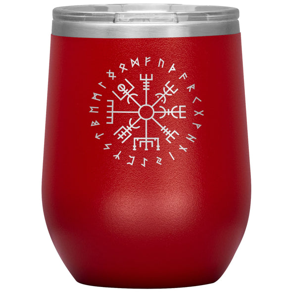 Vegvisir Norse Viking Compass Elder Futhark Runes Etched Tumbler 12ozWine TumblerRed