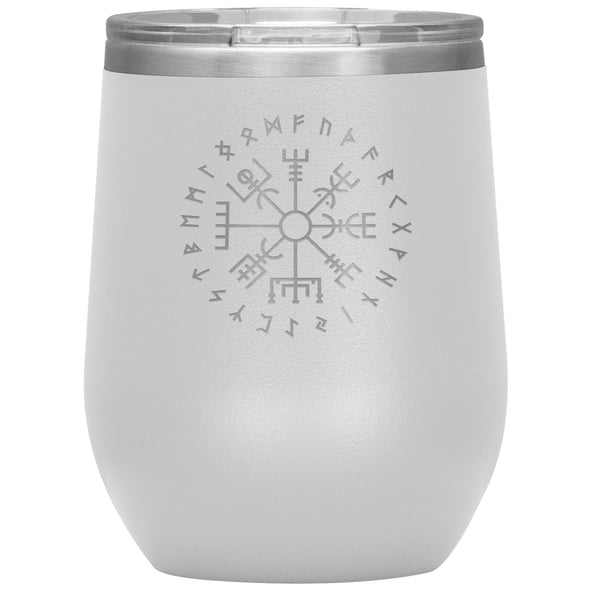 Vegvisir Norse Viking Compass Elder Futhark Runes Etched Tumbler 12ozWine TumblerWhite