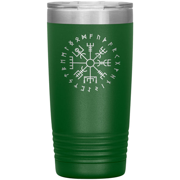 Vegvisir Norse Viking Compass Elder Futhark Runes Etched Tumbler 20ozTumblersGreen