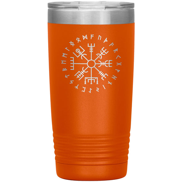 Vegvisir Norse Viking Compass Elder Futhark Runes Etched Tumbler 20ozTumblersOrange