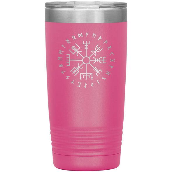 Vegvisir Norse Viking Compass Elder Futhark Runes Etched Tumbler 20ozTumblersPink