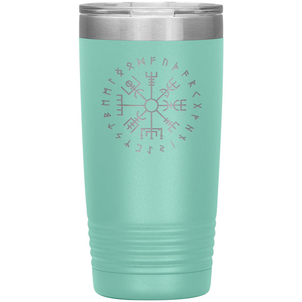 Vegvisir Norse Viking Compass Elder Futhark Runes Etched Tumbler 20ozTumblersTeal