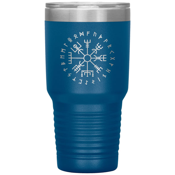 Vegvisir Norse Viking Compass Elder Futhark Runes Etched Tumbler 30ozTumblersBlue