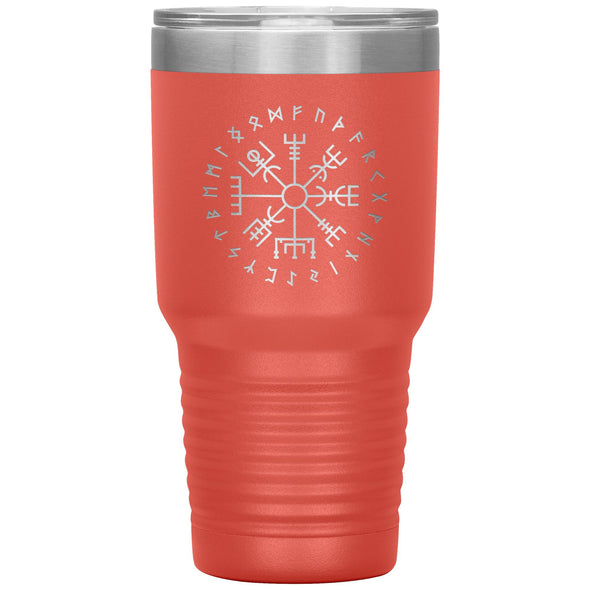 Vegvisir Norse Viking Compass Elder Futhark Runes Etched Tumbler 30ozTumblersCoral