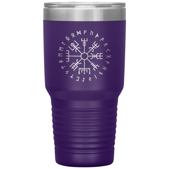 Vegvisir Norse Viking Compass Elder Futhark Runes Etched Tumbler 30ozTumblersPurple