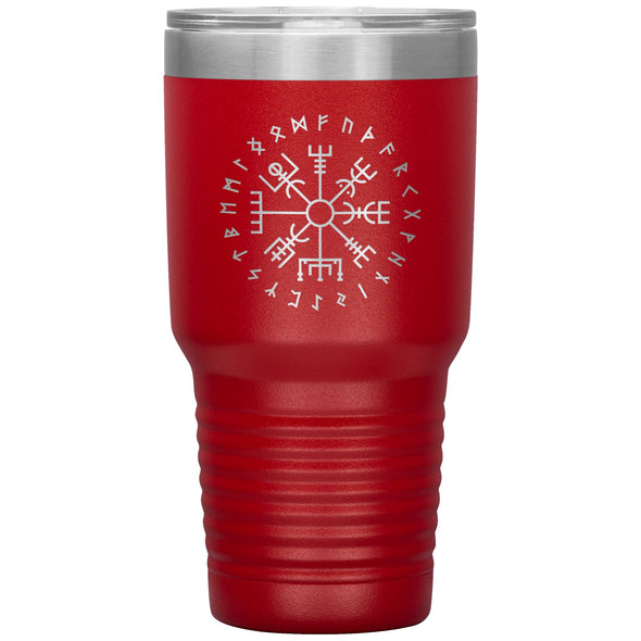 Vegvisir Norse Viking Compass Elder Futhark Runes Etched Tumbler 30ozTumblersRed