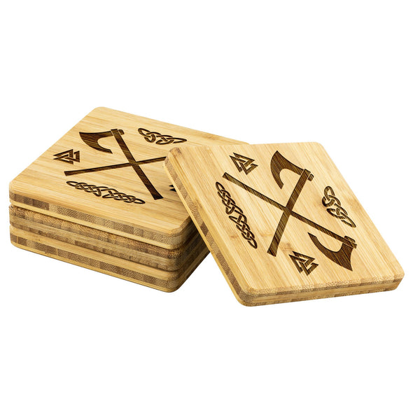 Viking Axes Norse Knots Wood Coasters x4Coasters