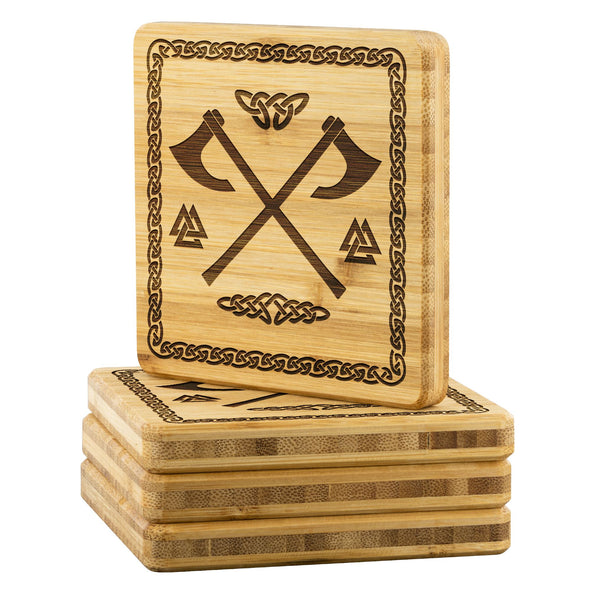 Viking Axes Norse Knotwork Wood Coasters x4Coasters