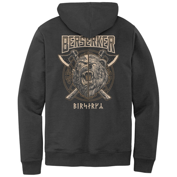 Viking Berserker Norse Pagan Fleece Hoodie Back PrintApparelBlackS