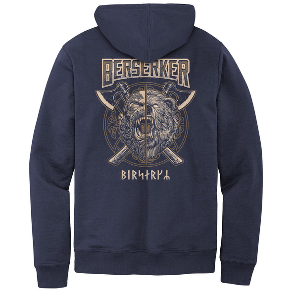 Viking Berserker Norse Pagan Fleece Hoodie Back PrintApparelTrue NavyS