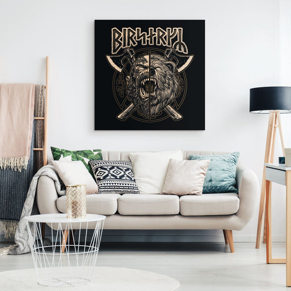 Viking Berserker Norse Runes Square Canvas ArtCanvas Wall Art 2