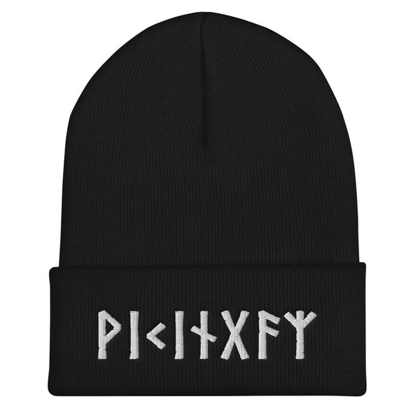 Viking Norse Elder Futhark Runes Cuffed BeanieBlack