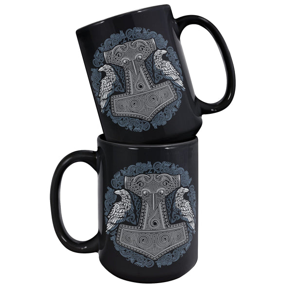 Viking Raven Thors Hammer Mjolnir Coffee Mug Nordic Pagan CupCeramic Mugs