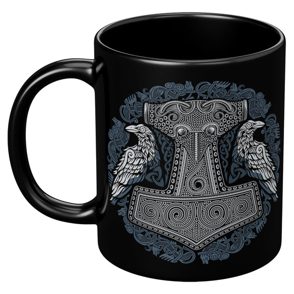 Viking Raven Thors Hammer Mjolnir Coffee Mug Nordic Pagan CupCeramic Mugs