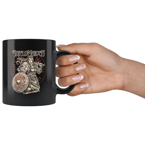 Viking Shieldmaiden Vegvisir Black Coffee Mug 11ozDrinkware