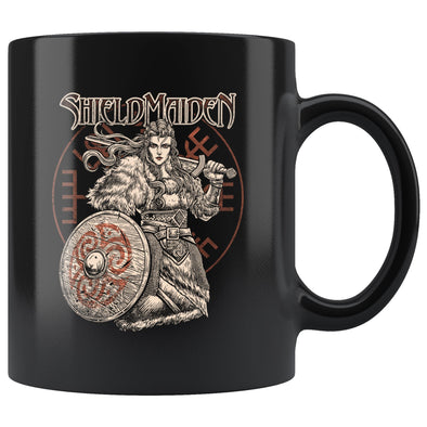 Viking Shieldmaiden Vegvisir Black Coffee Mug 11ozDrinkwareBlonde Hair