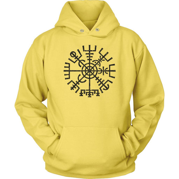 Worn Black Vegvisir Viking Compass HoodieT-shirtUnisex HoodieYellowS