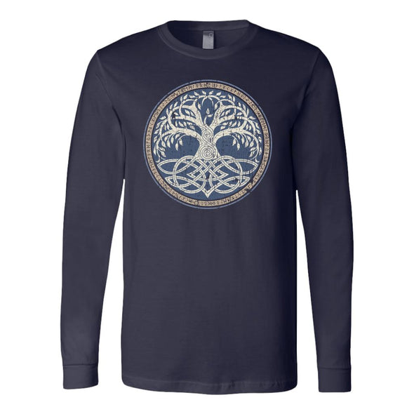 Yggdrasil Knotwork Runes Long Sleeve ShirtT-shirtCanvas Long Sleeve ShirtNavyS