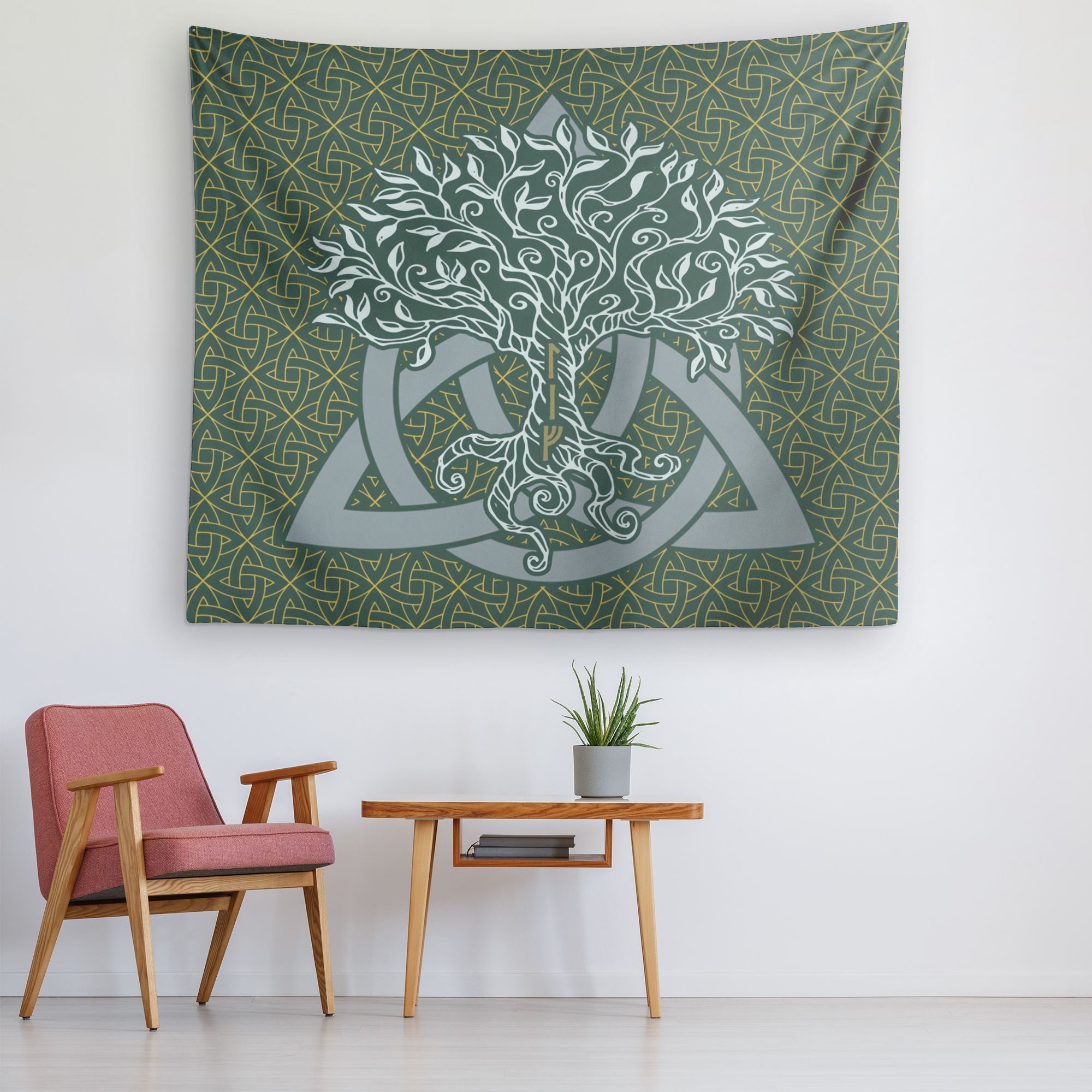 Yggdrasil Tree of Life Knotwork Square Canvas Wall Art – Blue Pagan