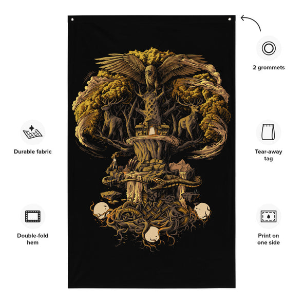 Yggdrasil Tree of Life Wall Flag Yellow